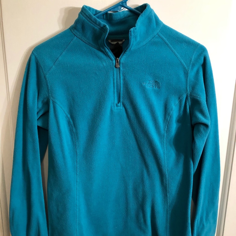 North Face teal fleece quarter zip sweater